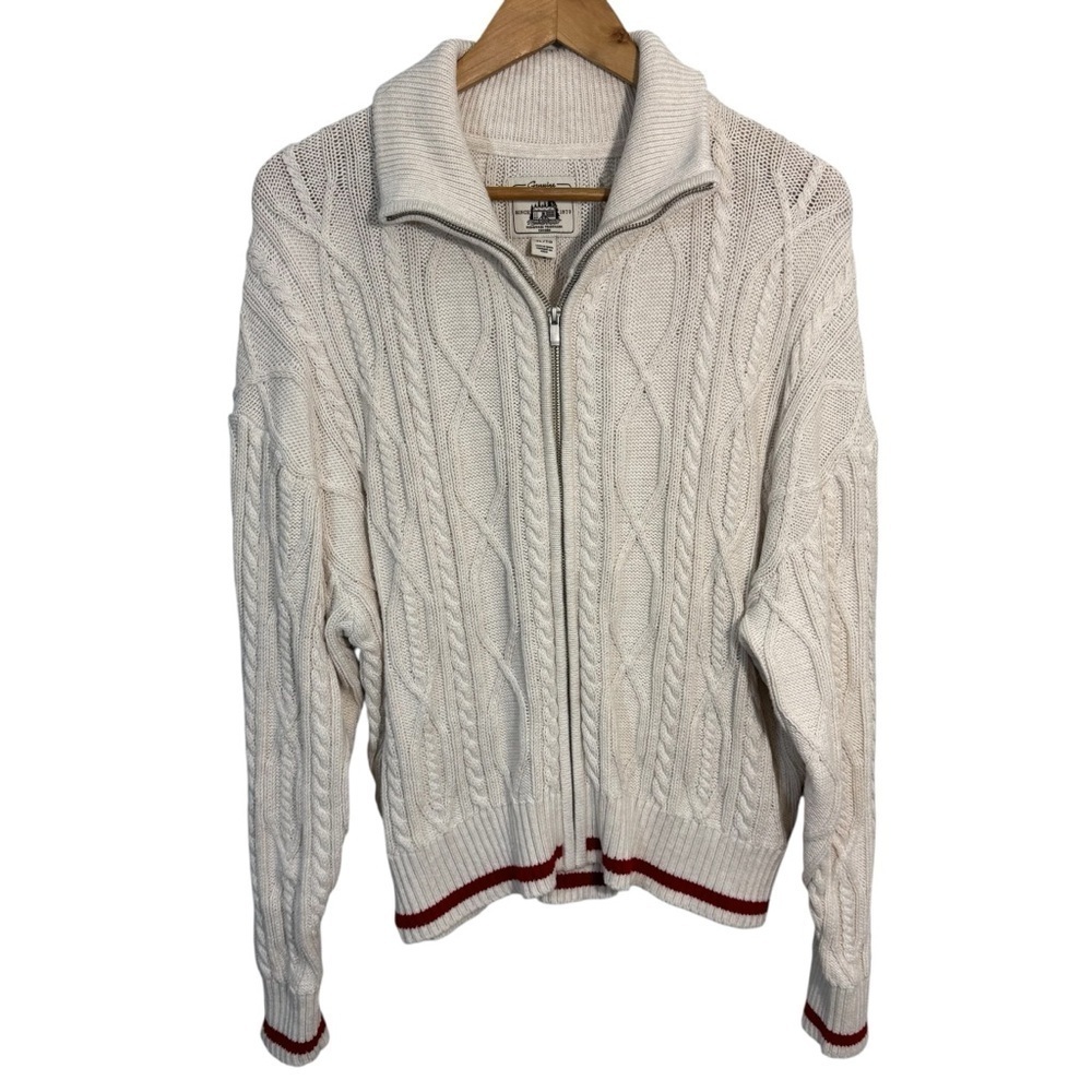 Roots Cabin Cardigan Sweater Womens XL Cream Full Zip Cable-Knit Classic Slouchy